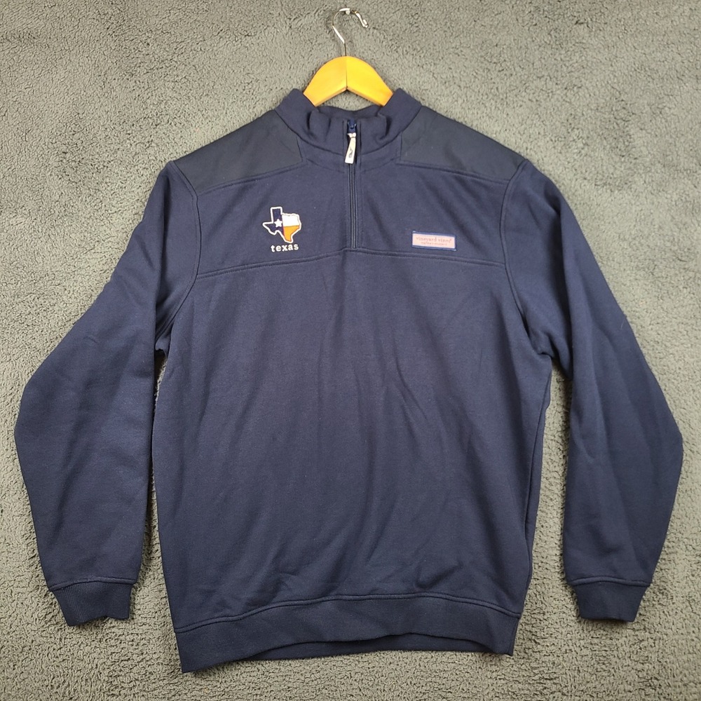 Vineyard Vines Mens Texas State Quarter Zip Pullover Navy Blue Cotton Sweater M